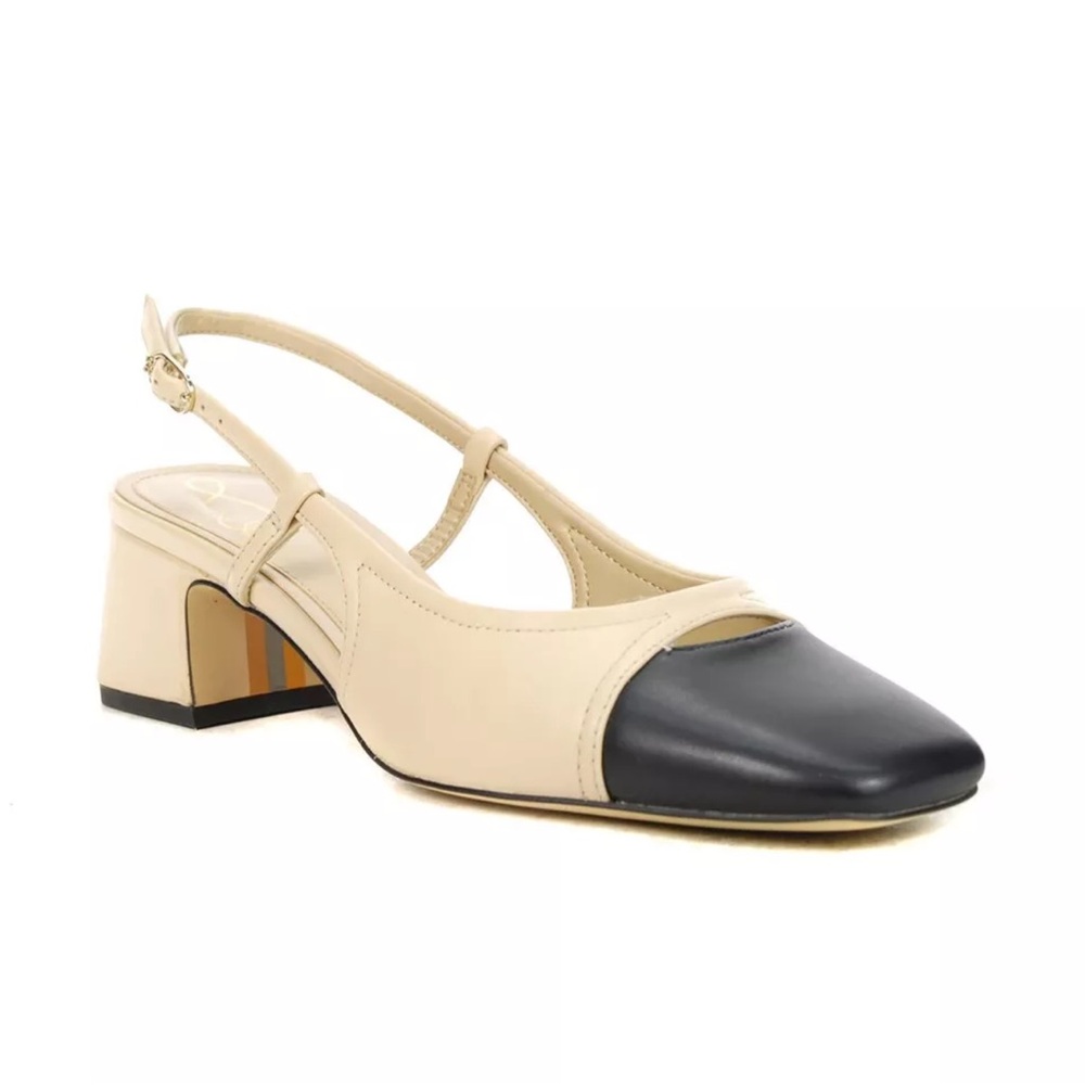 BRAND NEW Sam Edelman Tarra Summer Sand/Black Slingback Heels, Size 8.5